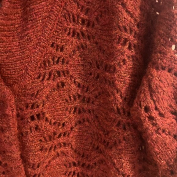 Free People Wool Womens M Red Sweater Cardigan Shawl Collar Chunky Knit Snaps - Picture 2 of 8